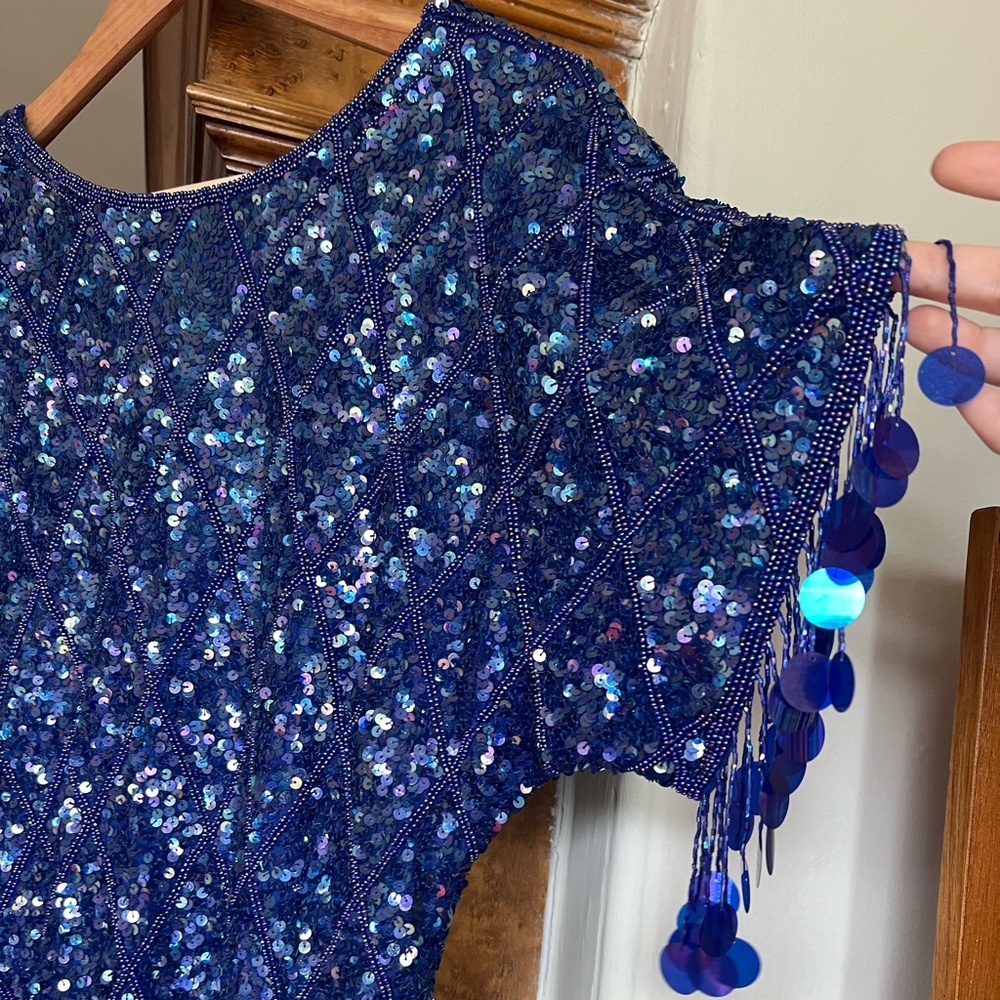 VTG Scala blue sequin, beaded evening dress size L - Picture 6 of 6